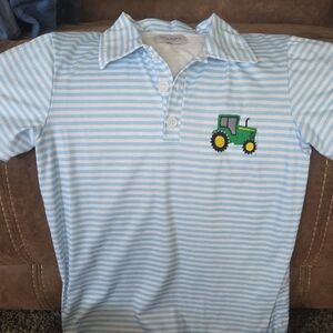 Tiny Town Blue Striped Kids Polo with Tractor